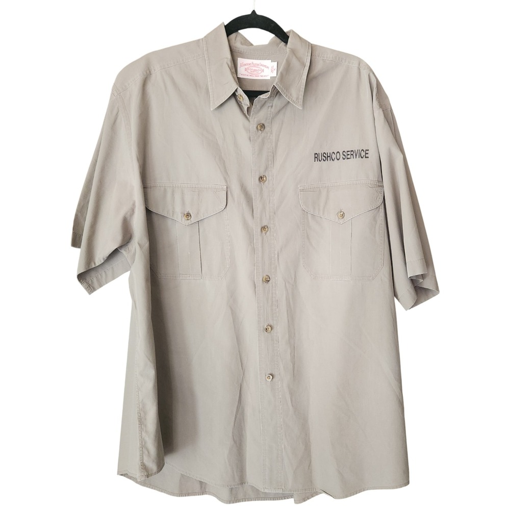 C.C. Filson Button Front Safari SS Shirt Mens XL Beige Cotton Vintage USA *READ